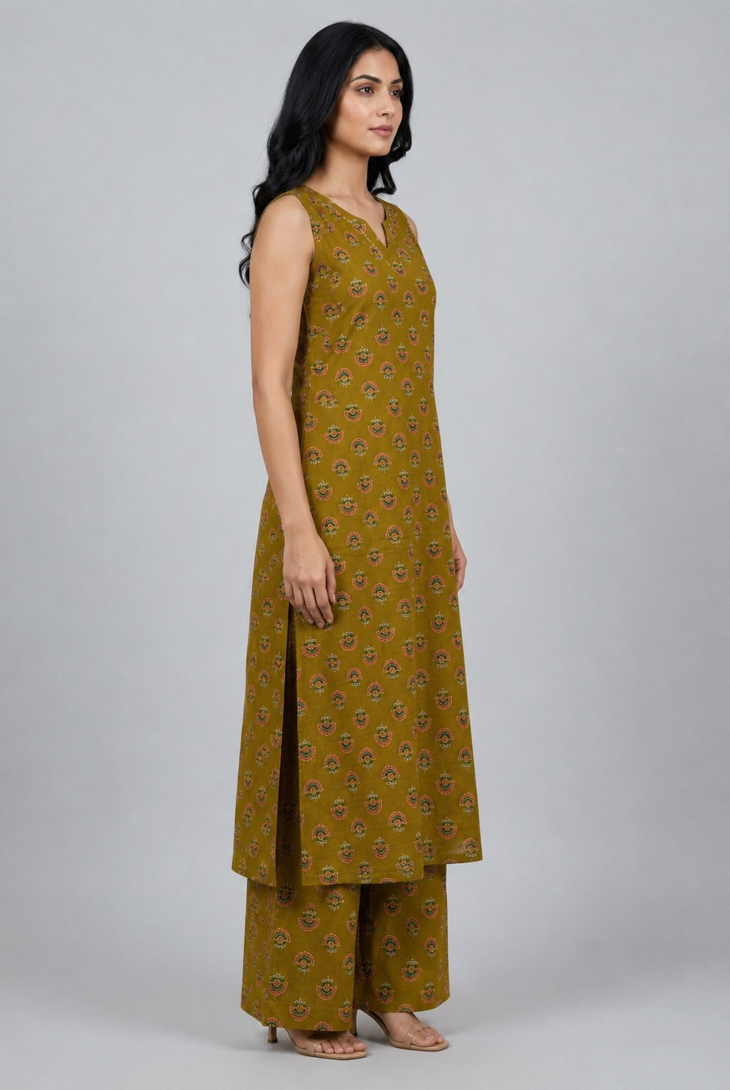 Olive Arch Cotton Sleeveless Co Ord Set