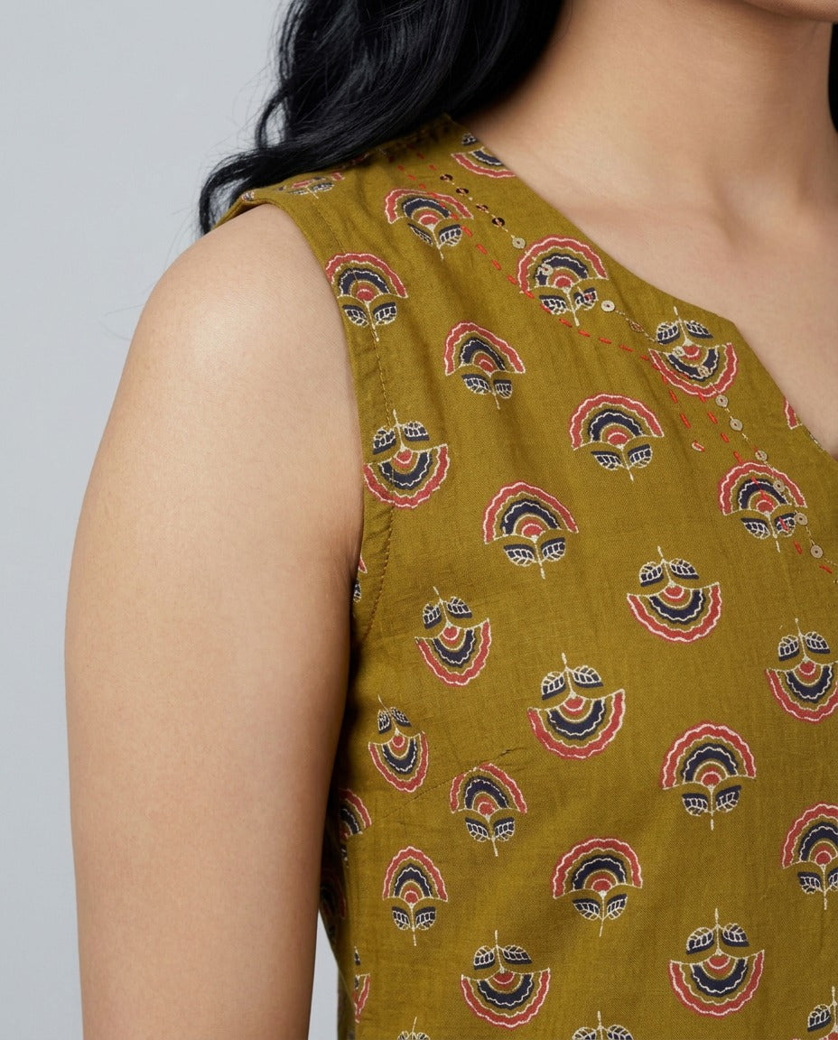 Olive Arch Cotton Sleeveless Co Ord Set