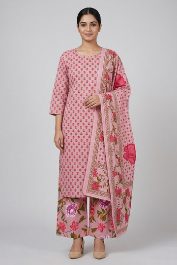 Pastel Pink Mul Cotton Kurta Set