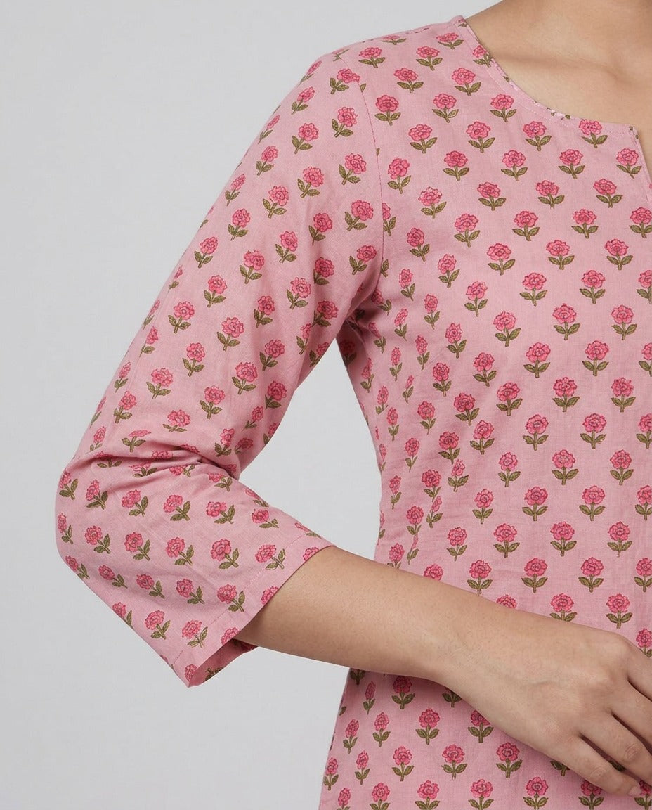 Pastel Pink Mul Cotton Kurta Set