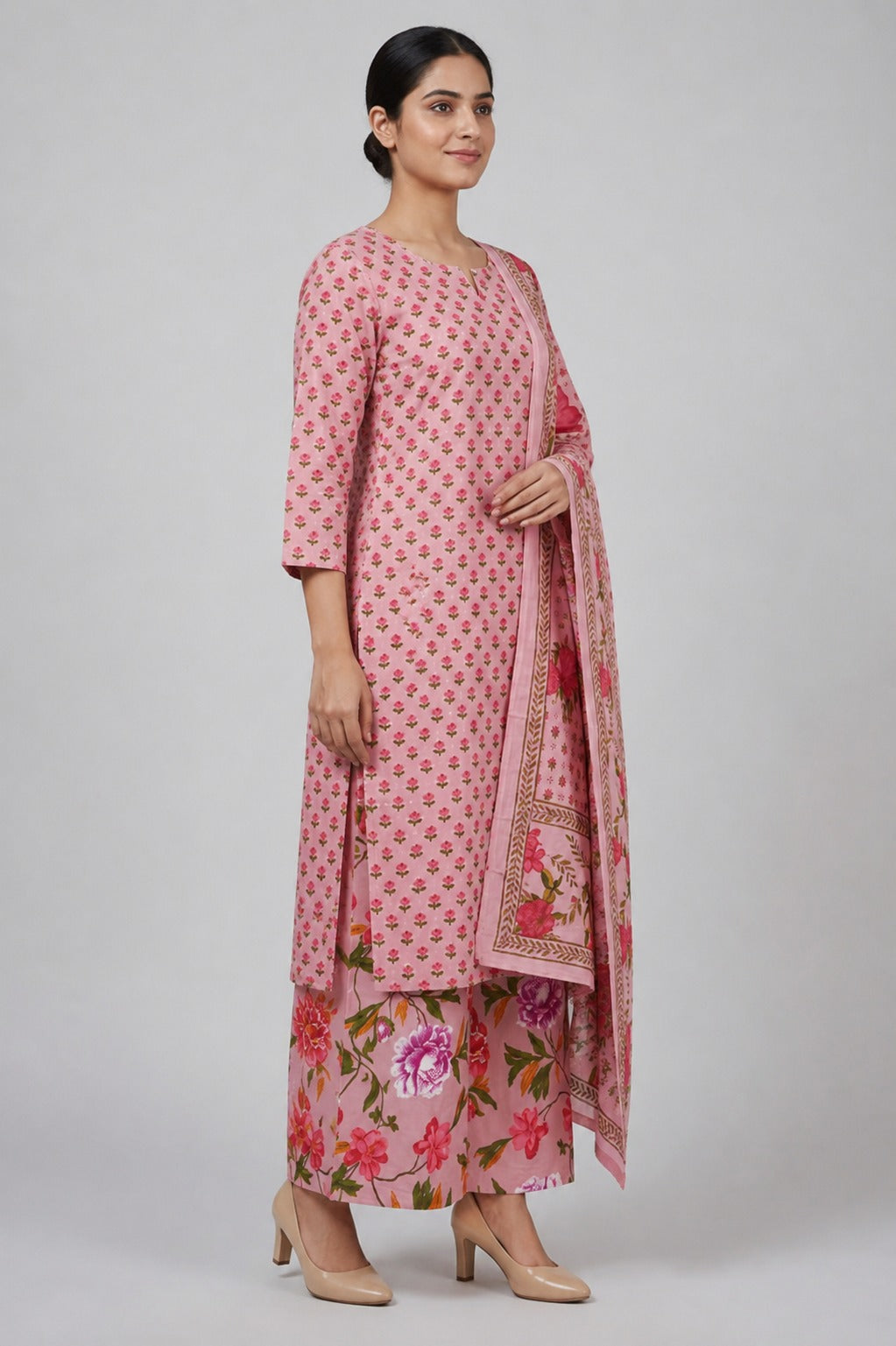 Pastel Pink Mul Cotton Kurta Set