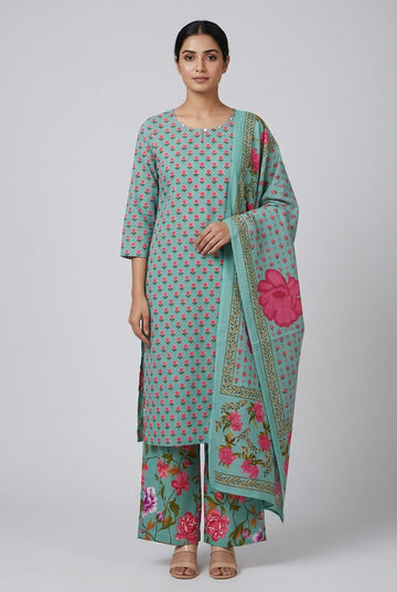 Pastel Green Mul Cotton Kurta Set