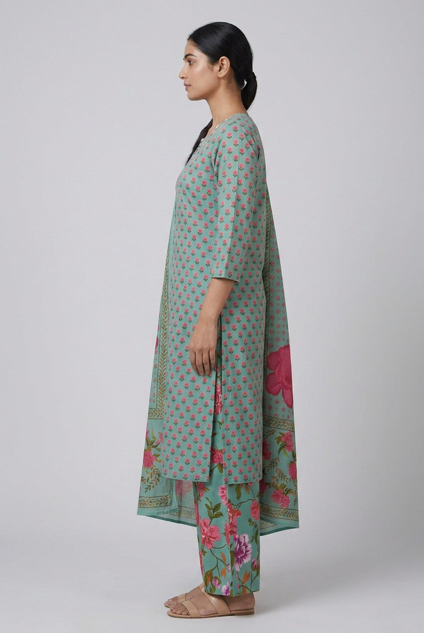 Pastel Green Mul Cotton Kurta Set