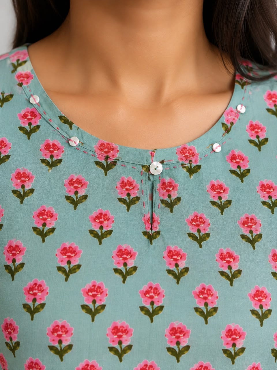 Pastel Green Mul Cotton Kurta Set