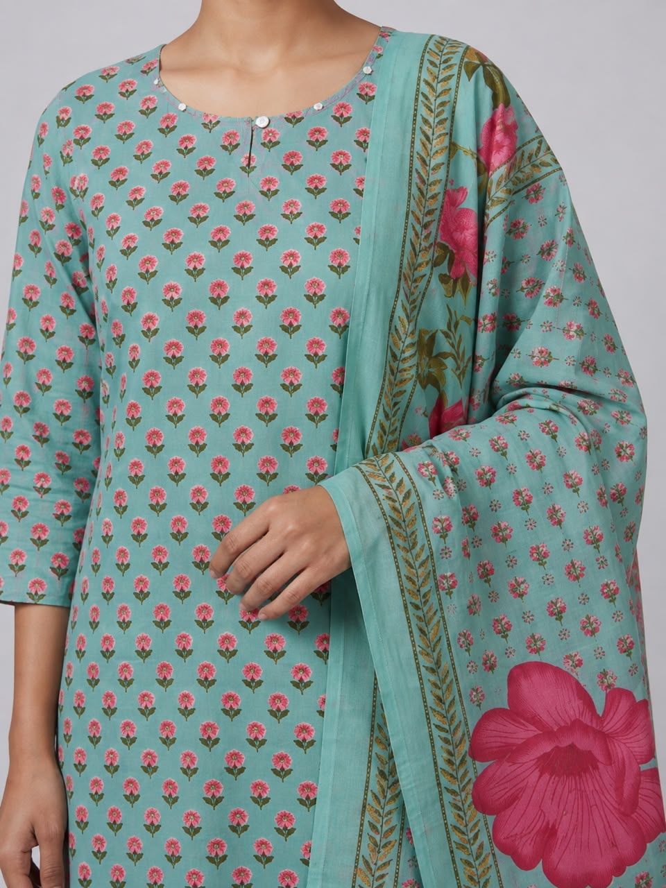 Pastel Green Mul Cotton Kurta Set