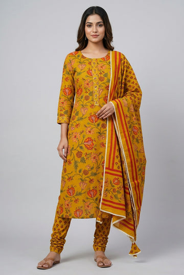 Unstitched Salwar Cotton Sunshine Yellow Jaipur Cotton Suit
