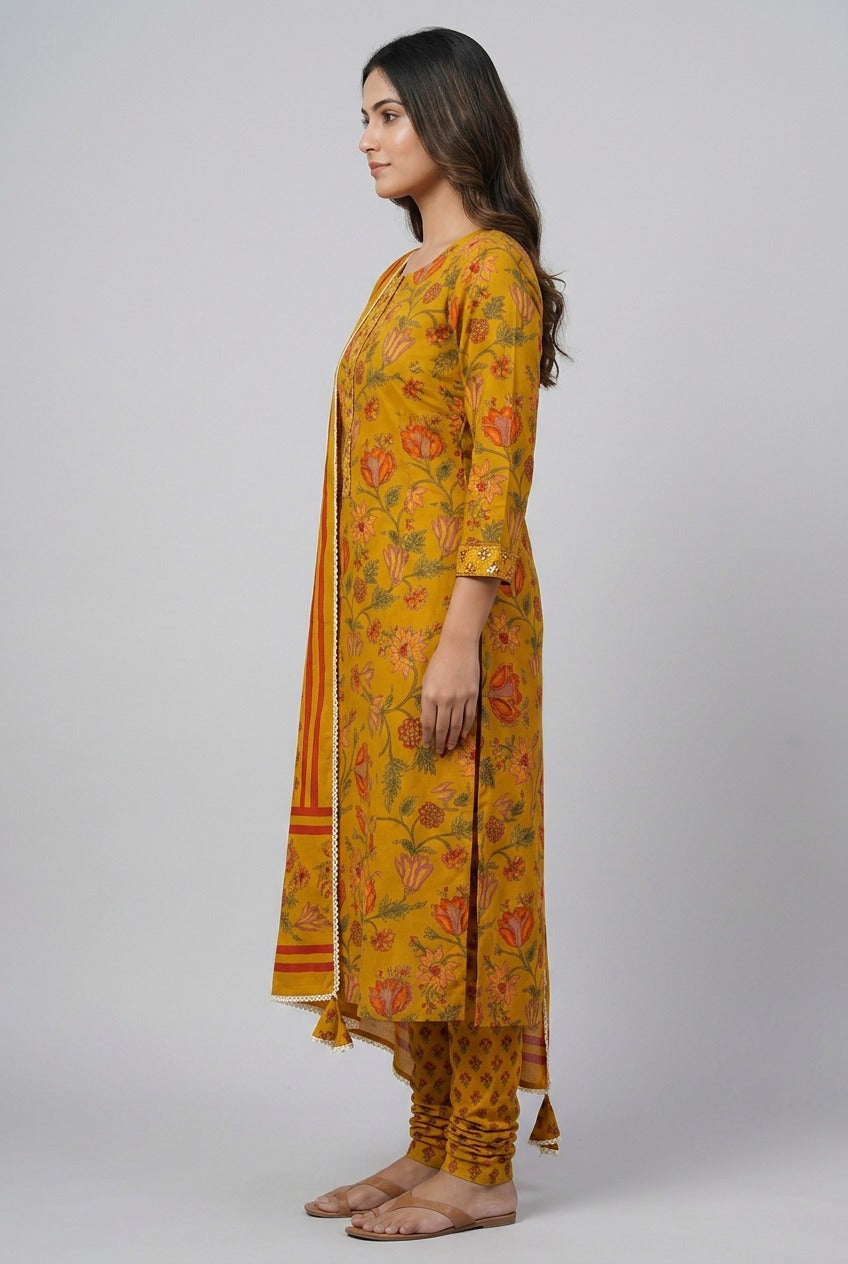 Unstitched Salwar Cotton Sunshine Yellow Jaipur Cotton Suit