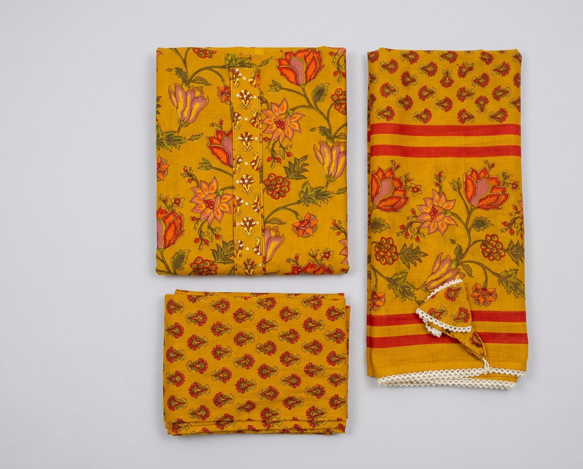 Unstitched Salwar Cotton Sunshine Yellow Jaipur Cotton Suit
