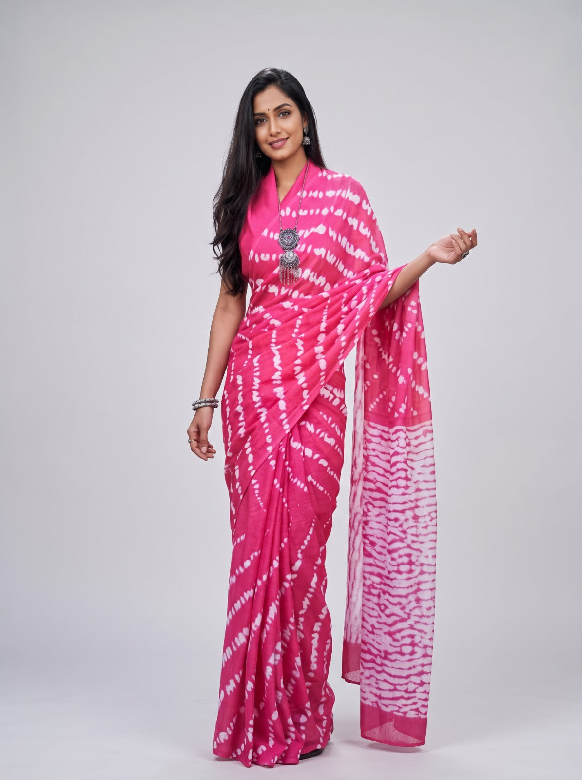 Pink Lehariya Cotton Saree