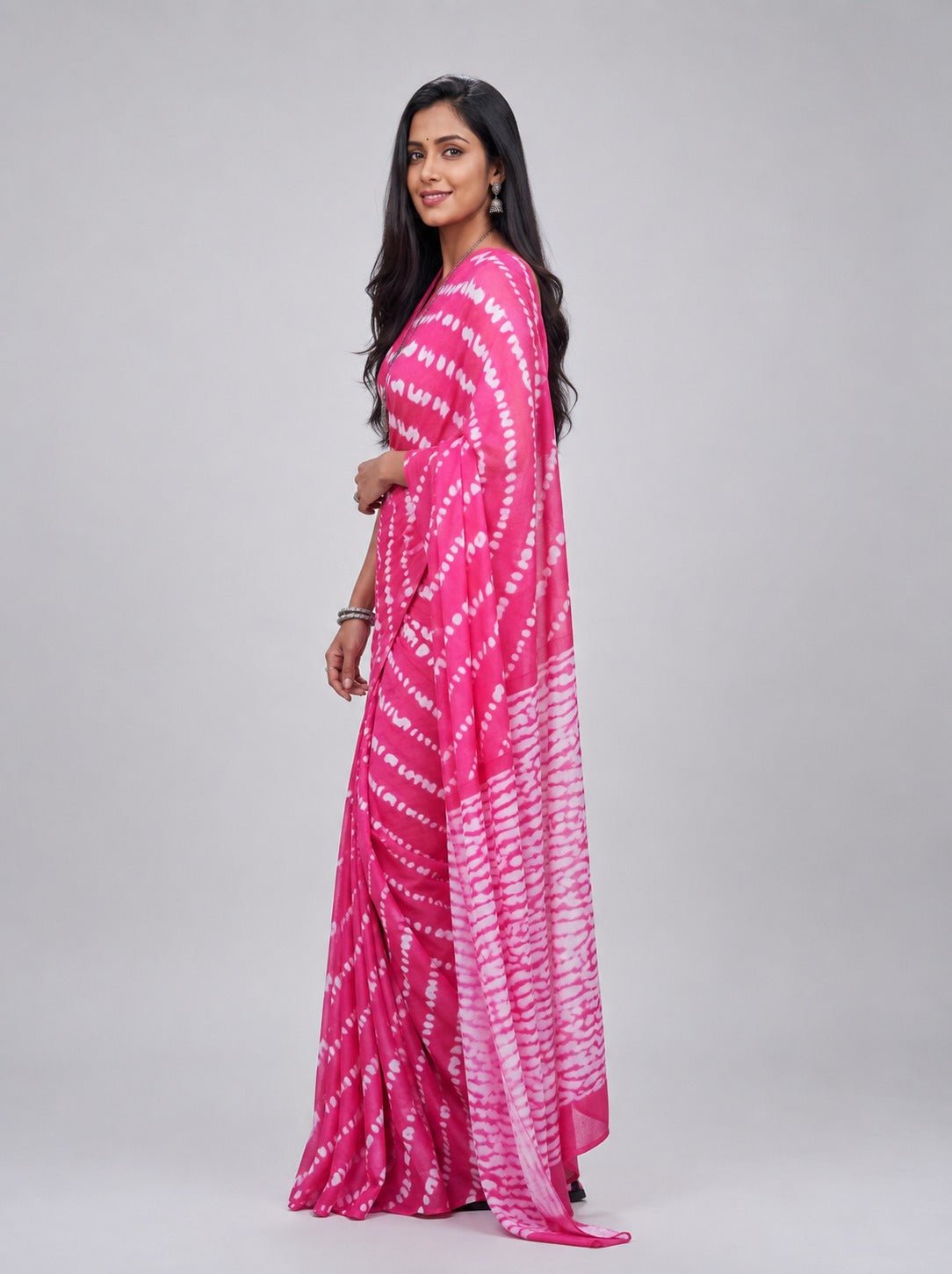 Pink Lehariya Cotton Saree
