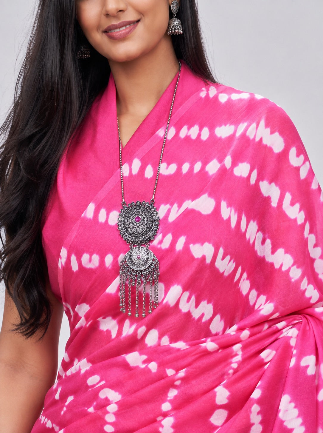 Pink Lehariya Cotton Saree