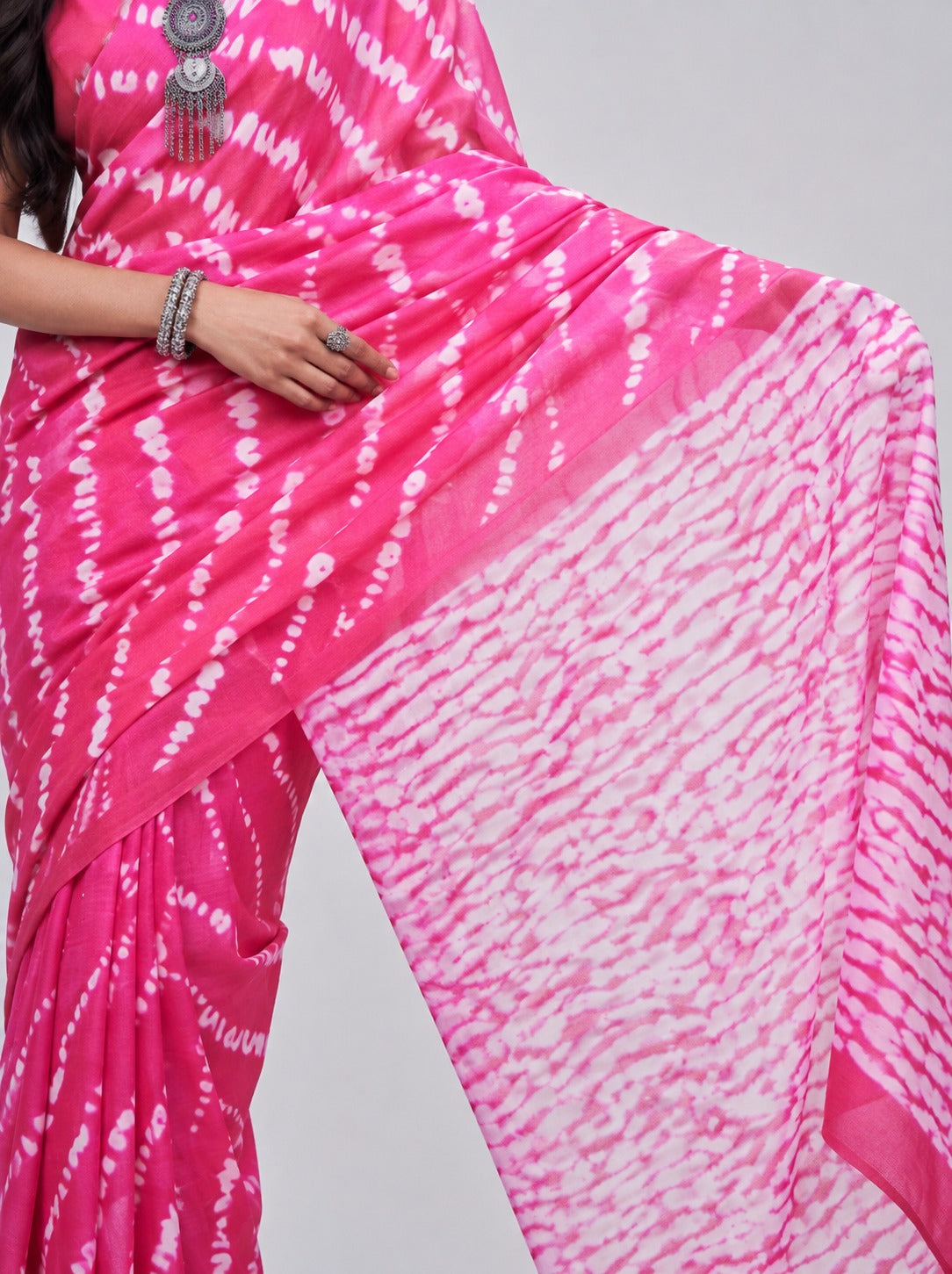 Pink Lehariya Cotton Saree