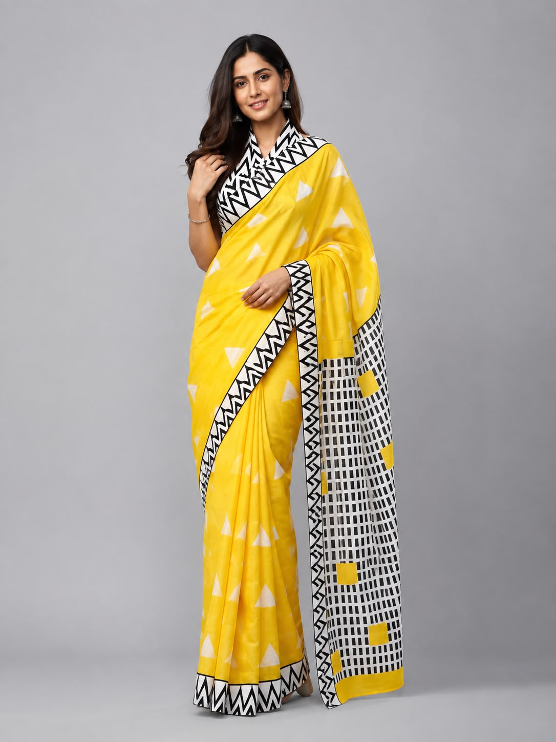 Haldi Trikon Cotton Saree