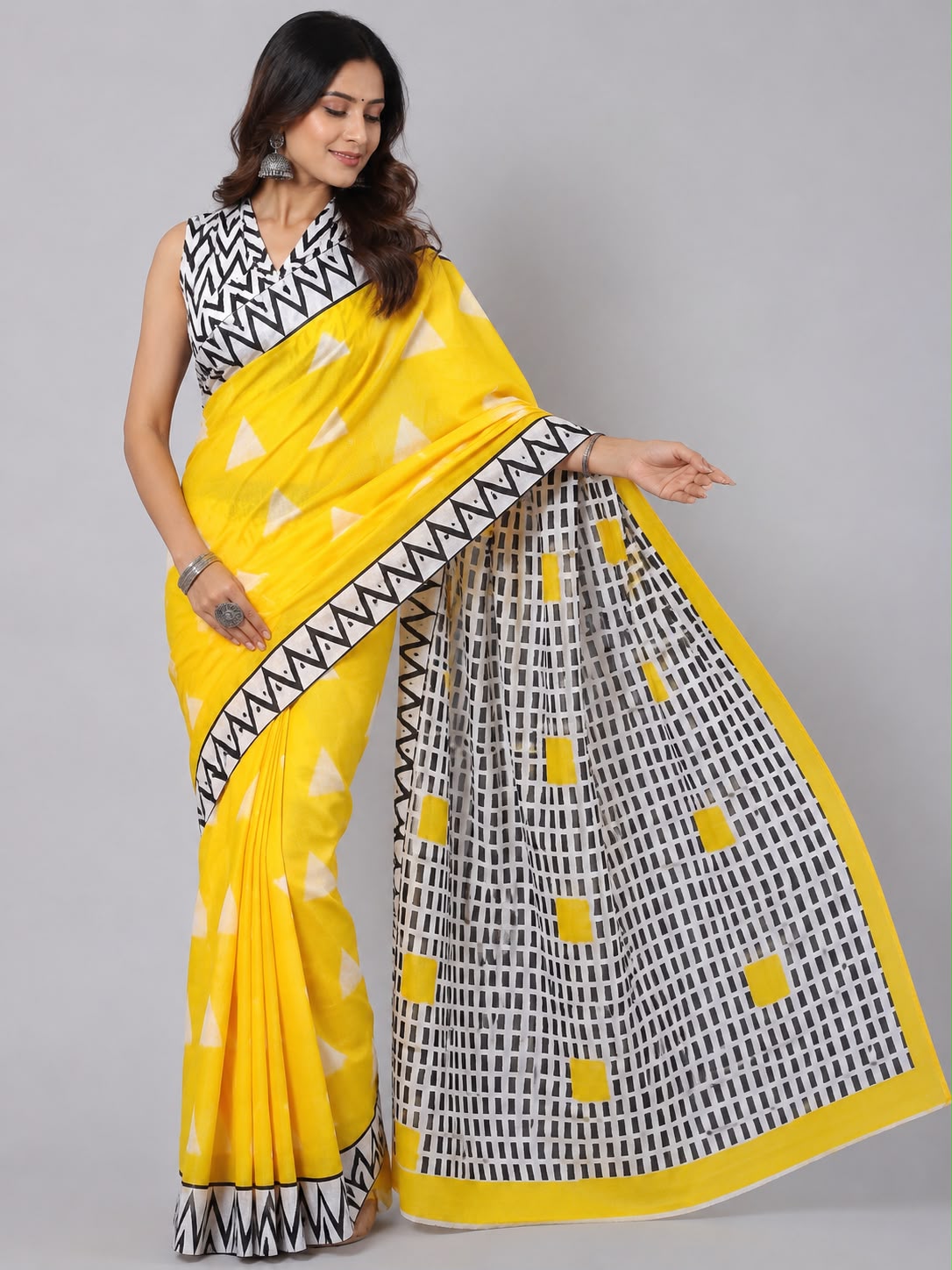 Haldi Trikon Cotton Saree