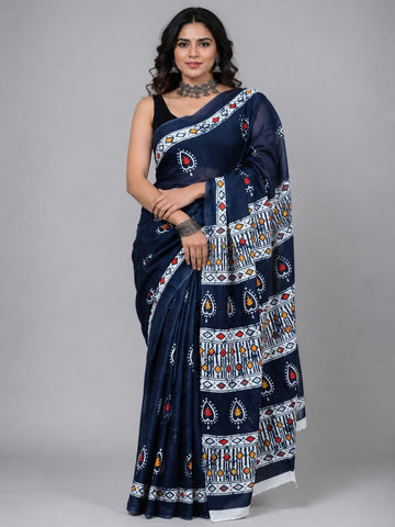 Parnika Greyish Black Print Cotton Saree