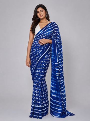 Indigo Blue Bird Cotton Saree