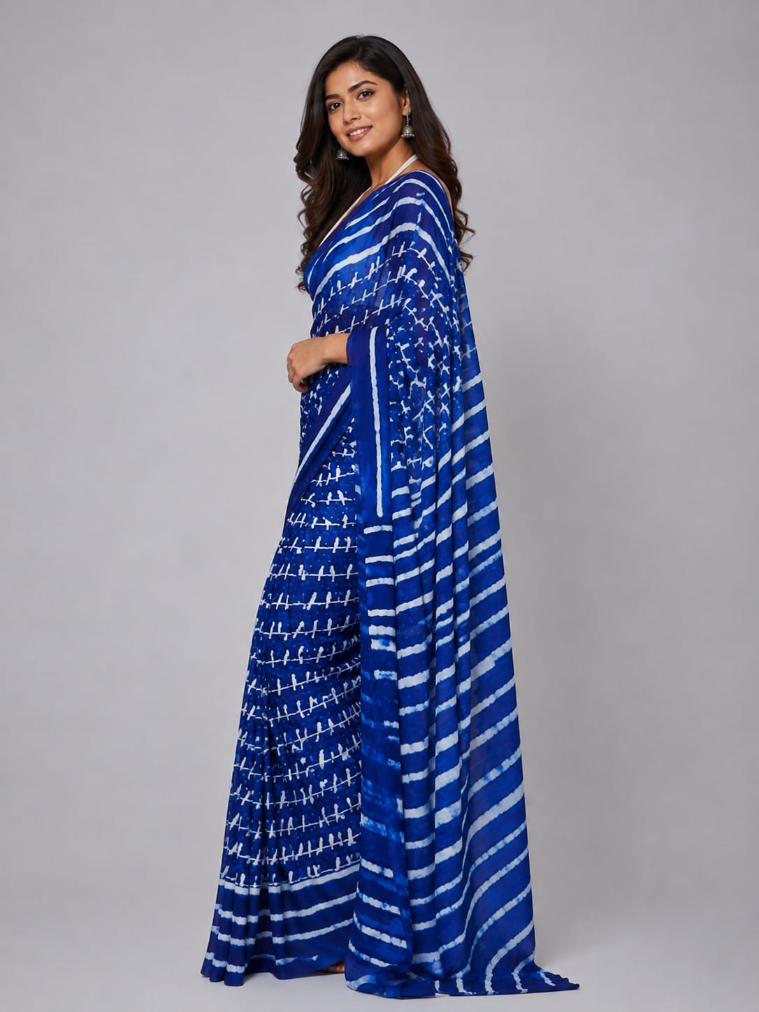 Indigo Blue Bird Cotton Saree