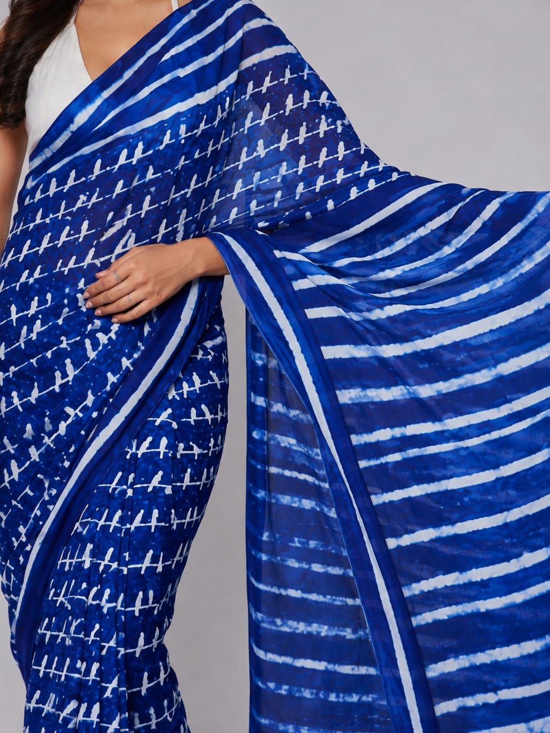 Indigo Blue Bird Cotton Saree