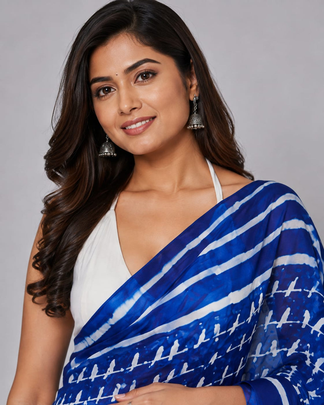 Indigo Blue Bird Cotton Saree