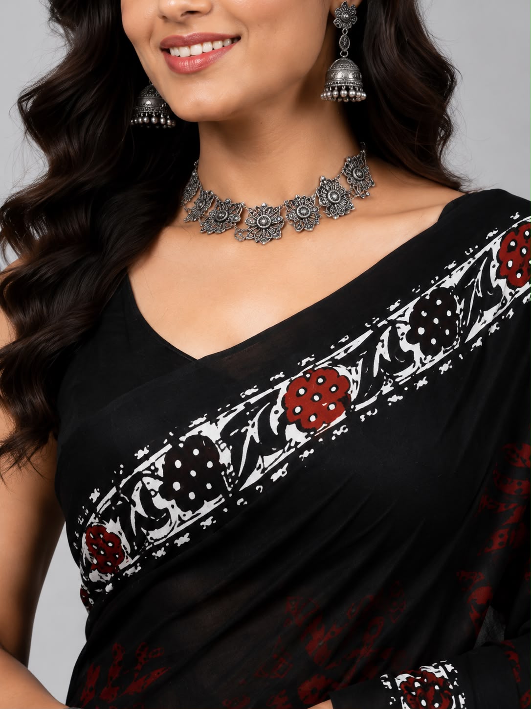 Maya Mul Cotton Black and Brown Saree