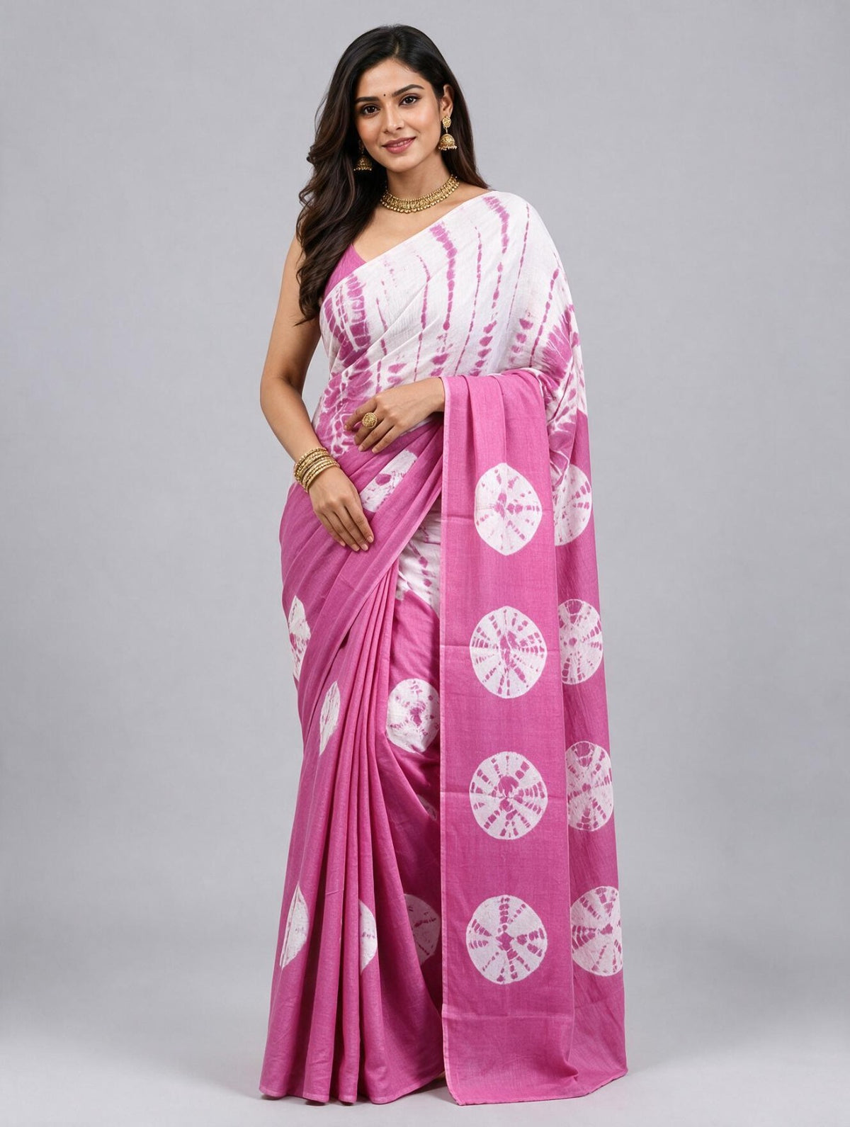 Pink Tie & Die Cotton Saree