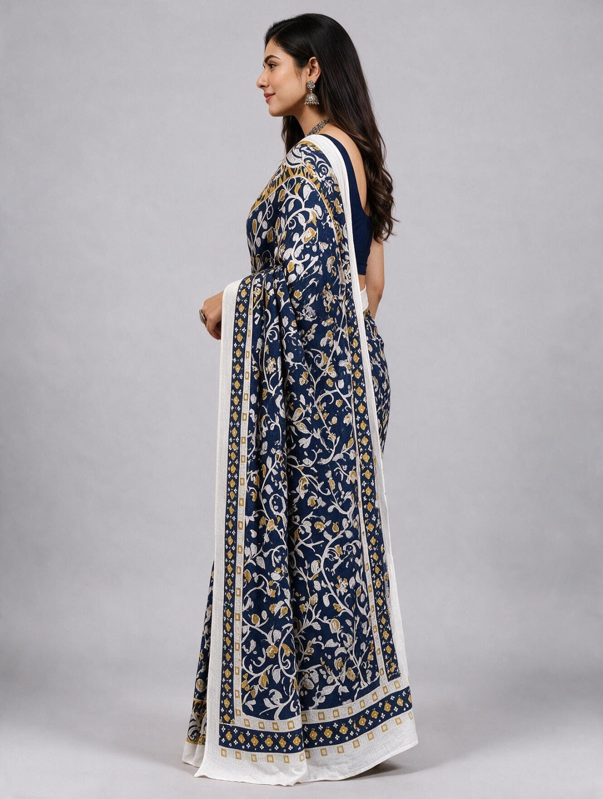 Navy Blue Kalamkari Cotton Saree