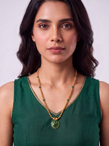 Mani Mala With Green Leaf Pendant
