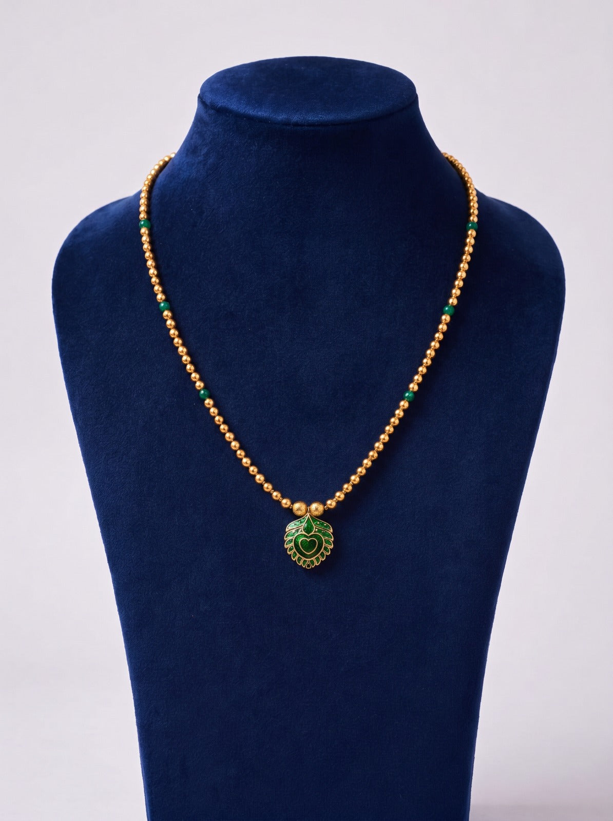 Mani Mala With Green Leaf Pendant