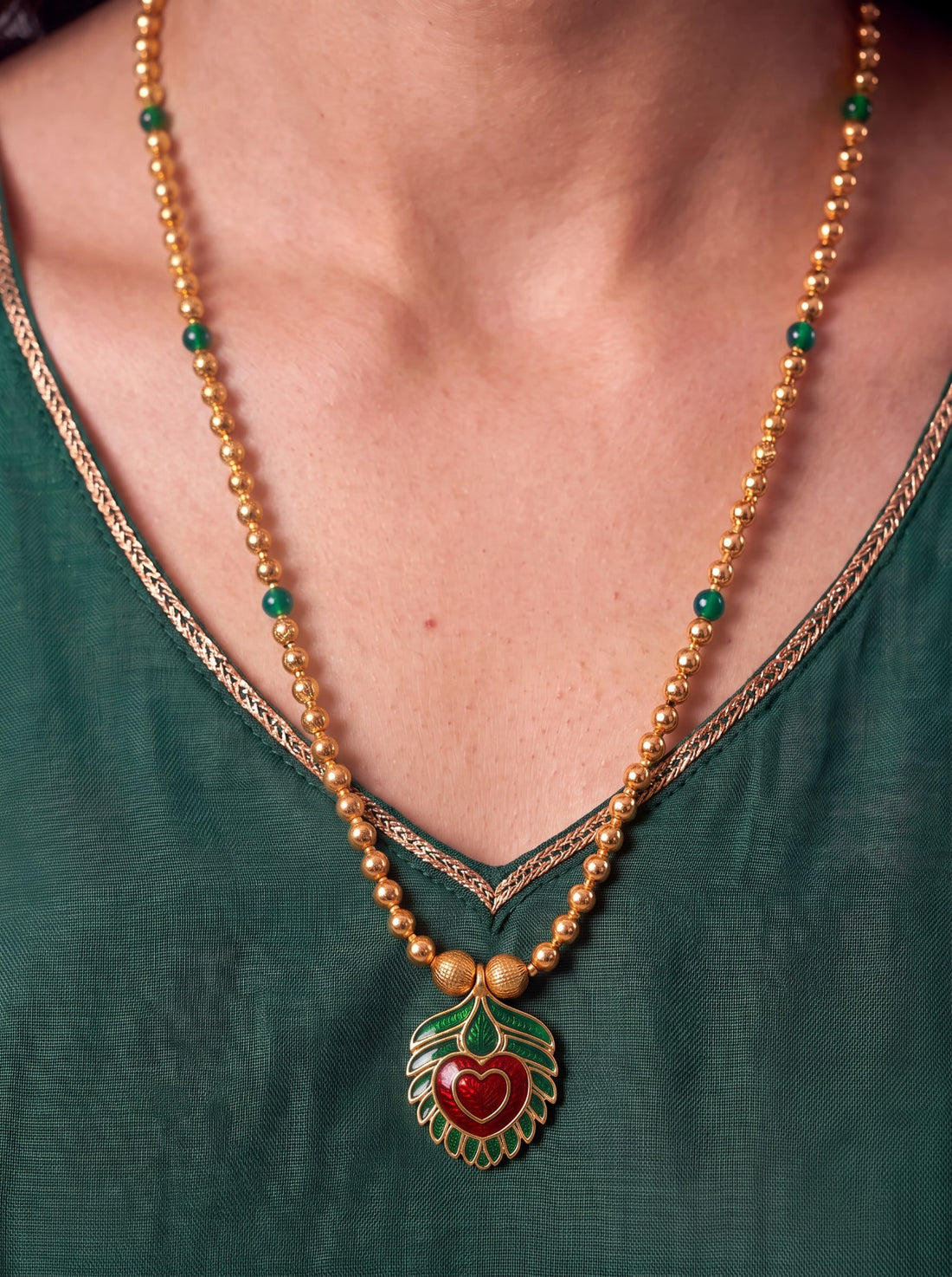 Mani Mala With Multicolour Pendant Leaf