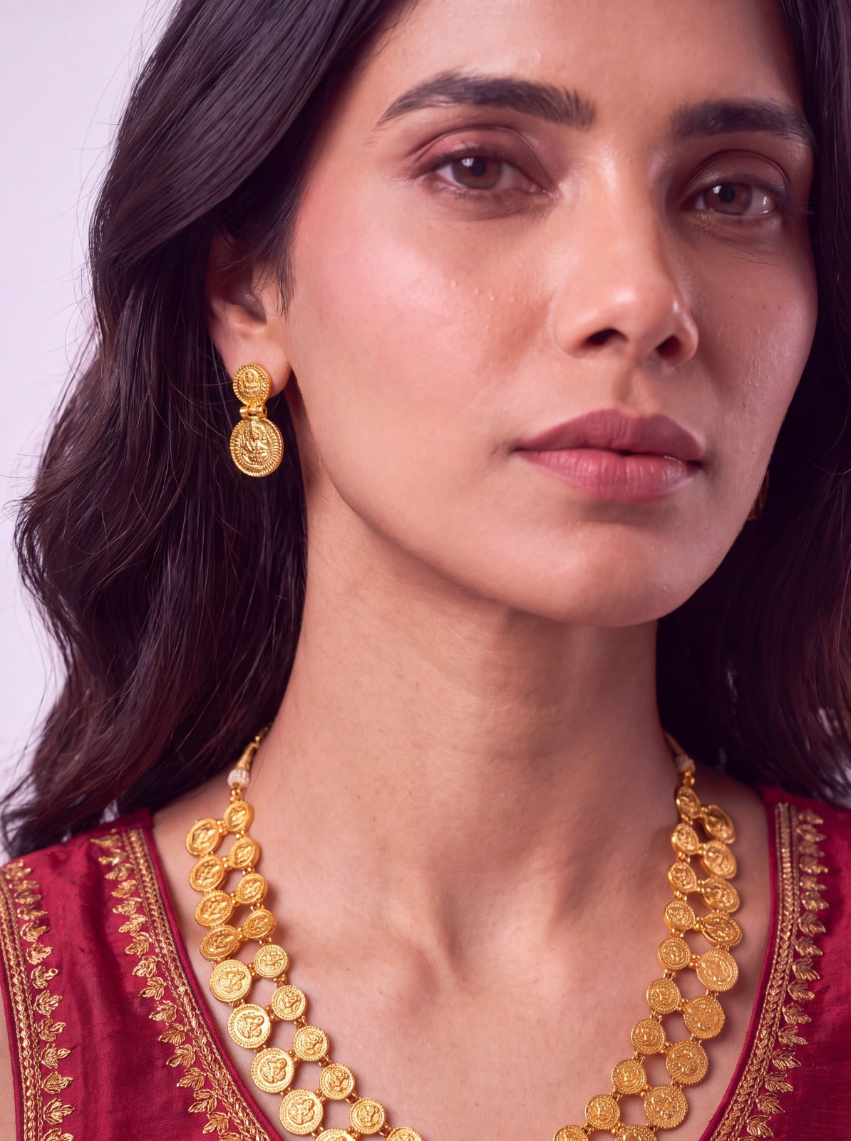 Double Layered Coin Necklace With Earrings.