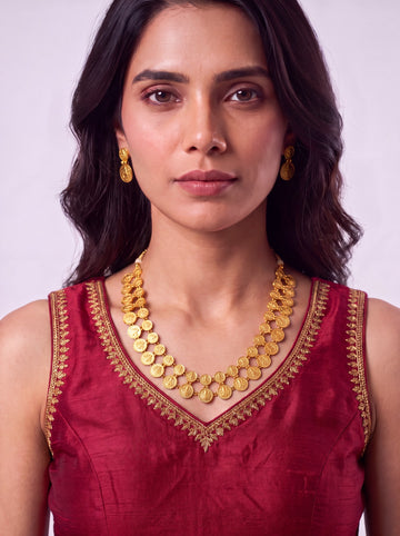 Double Layered Coin Necklace With Earrings.