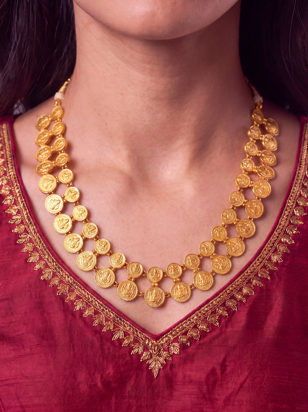Double Layered Coin Necklace With Earrings.