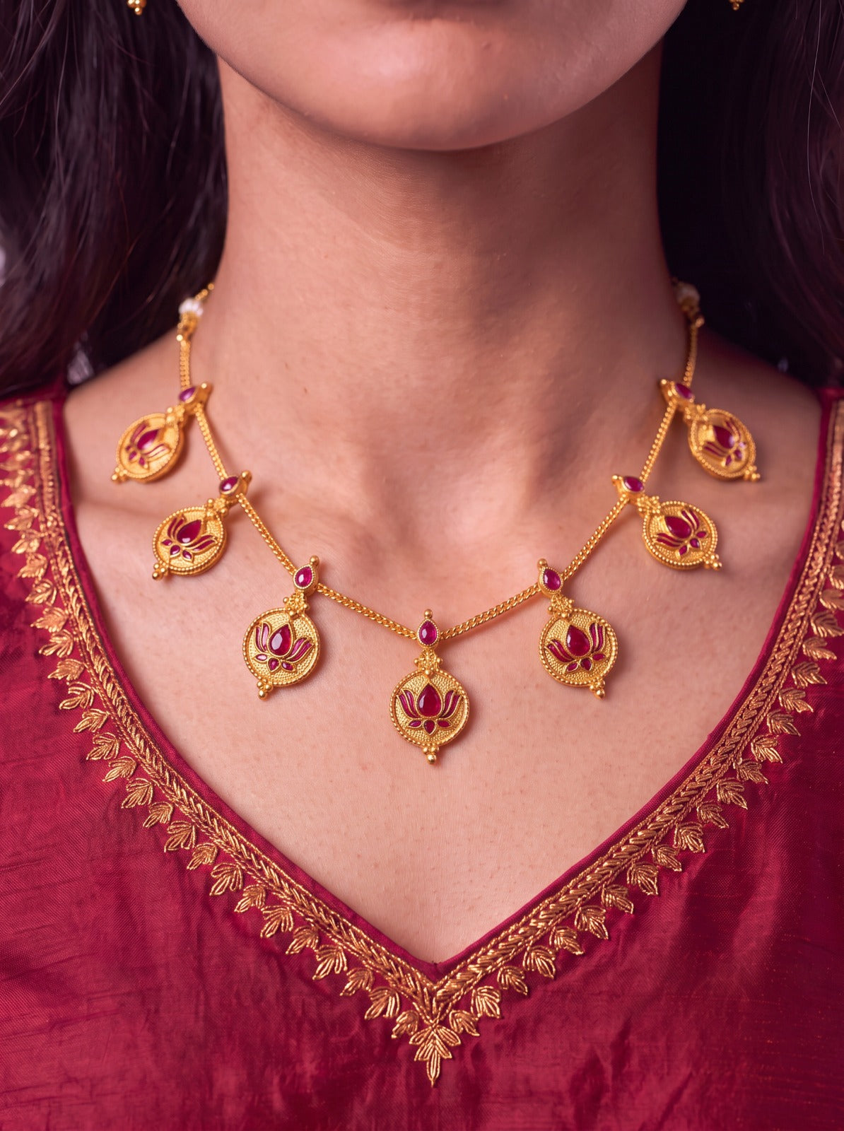 Coin Lotus Necklace With Earrings