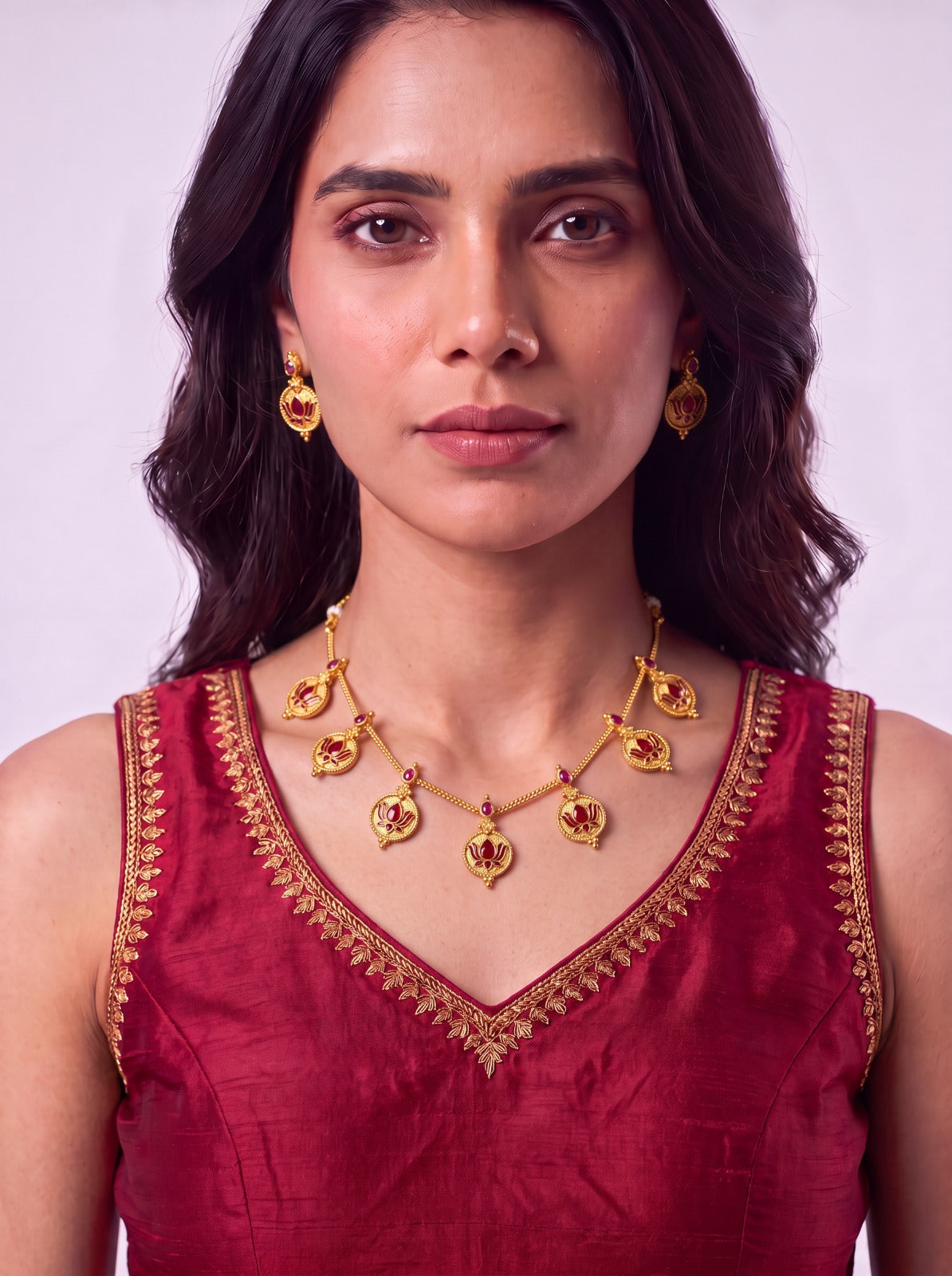 Coin Lotus Necklace With Earrings
