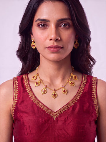 Coin Lotus Necklace With Earrings
