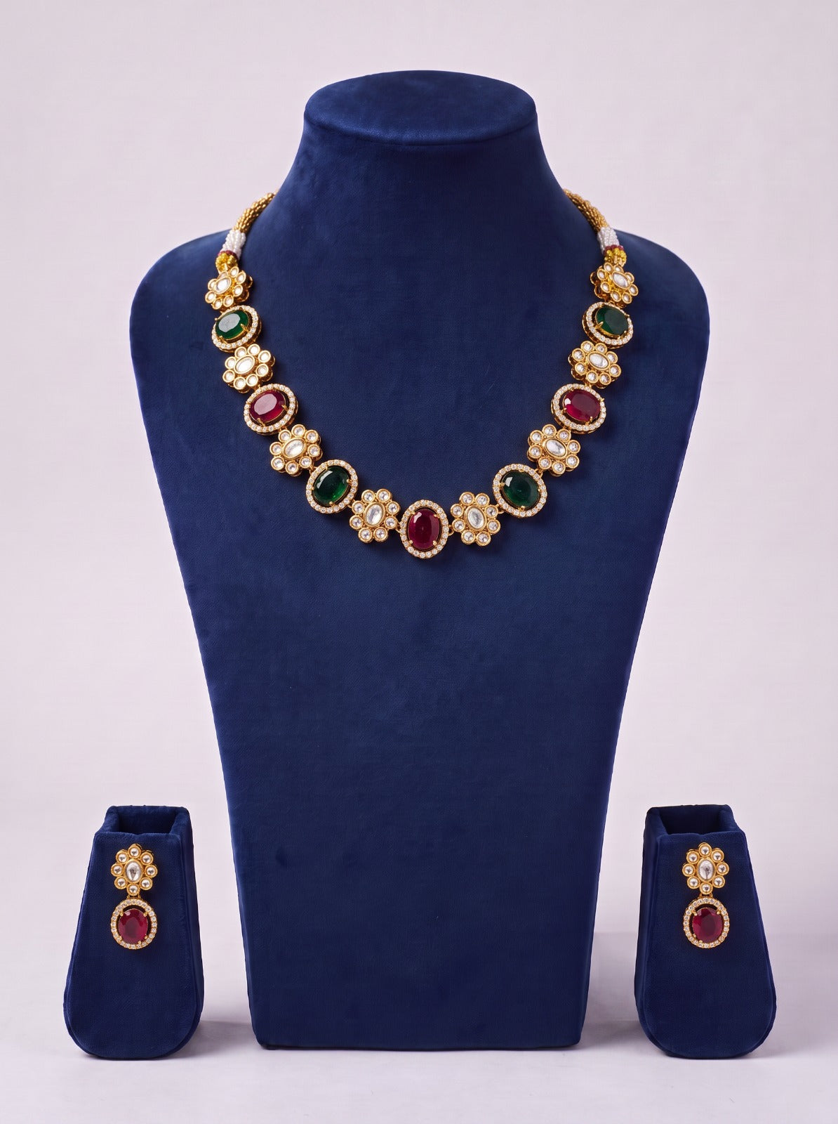 Multistone American Diamond Necklace With Earings