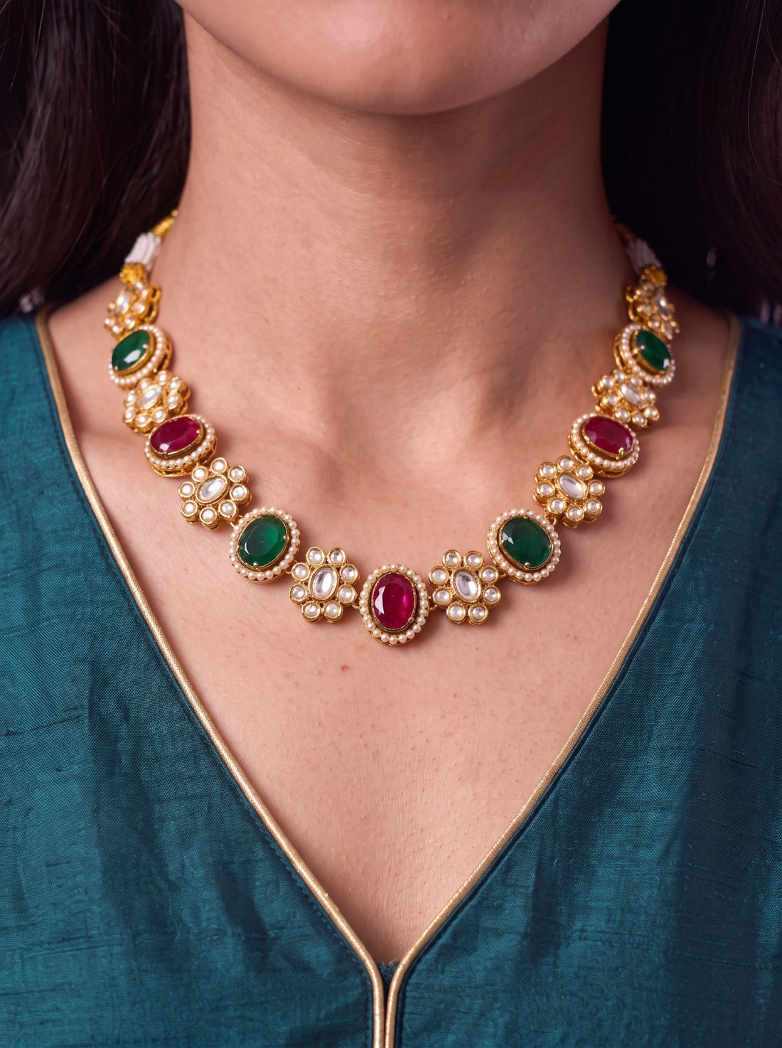 Multistone American Diamond Necklace With Earings
