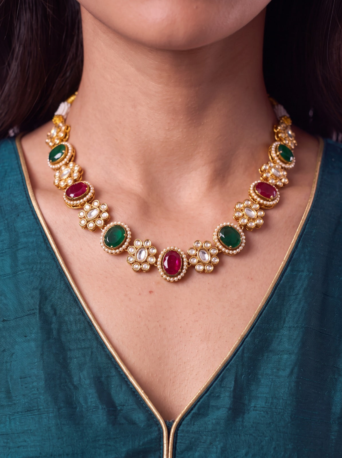 Multistone American Diamond Necklace With Earings