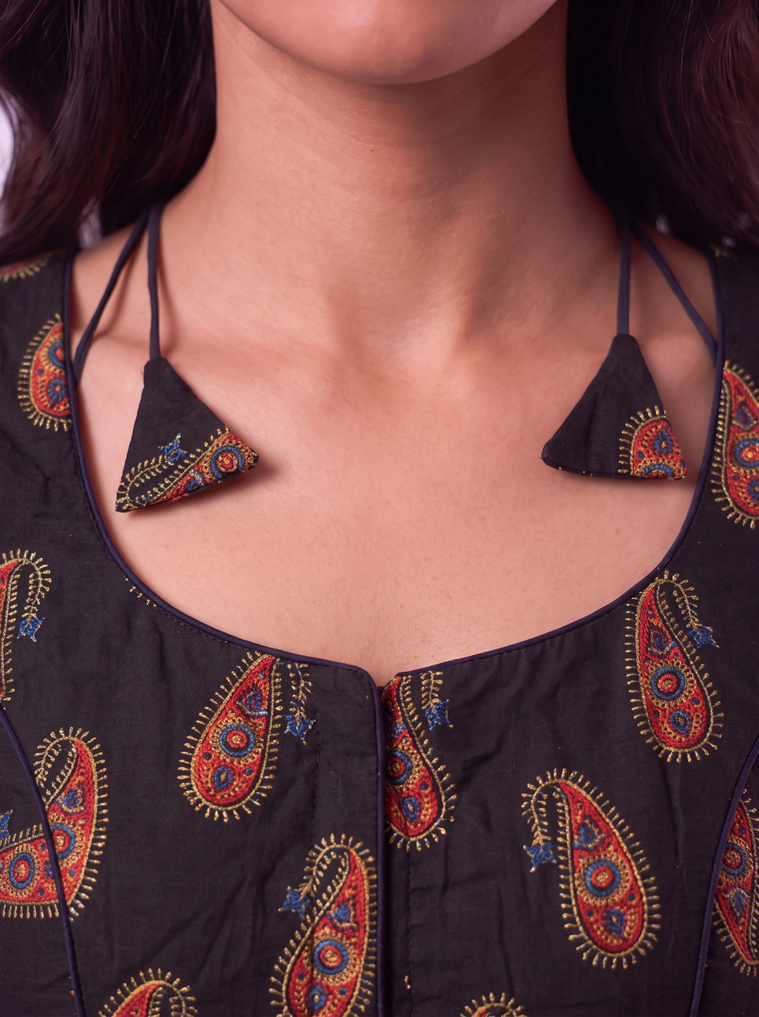 Black Buta Mango Print Cotton Readymade Blouse