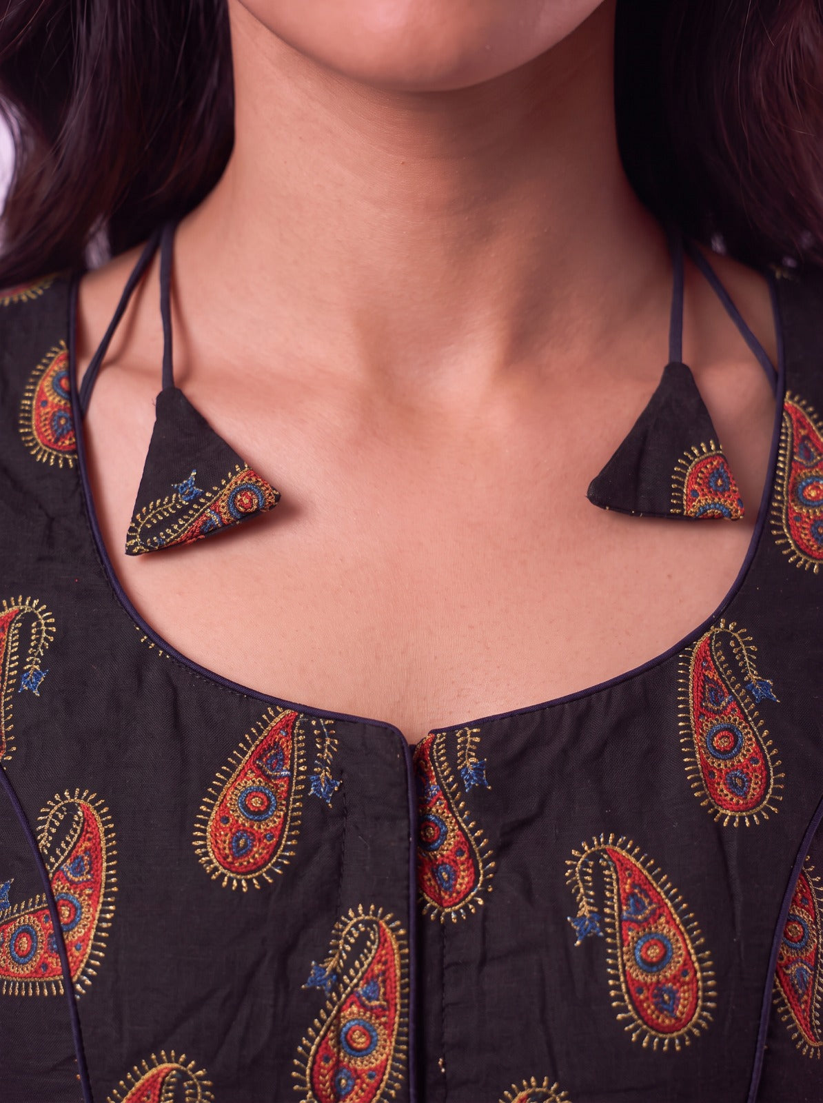 Black Buta Mango Print Cotton Readymade Blouse