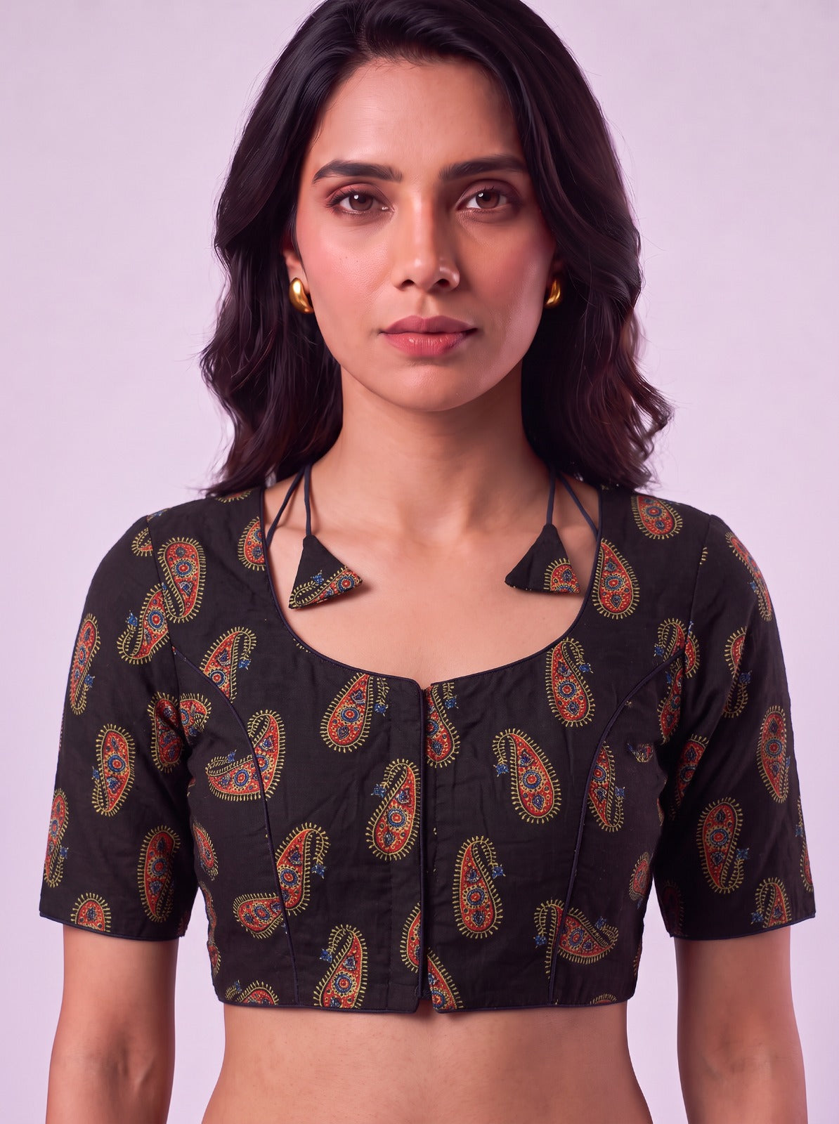 Black Buta Mango Print Cotton Readymade Blouse