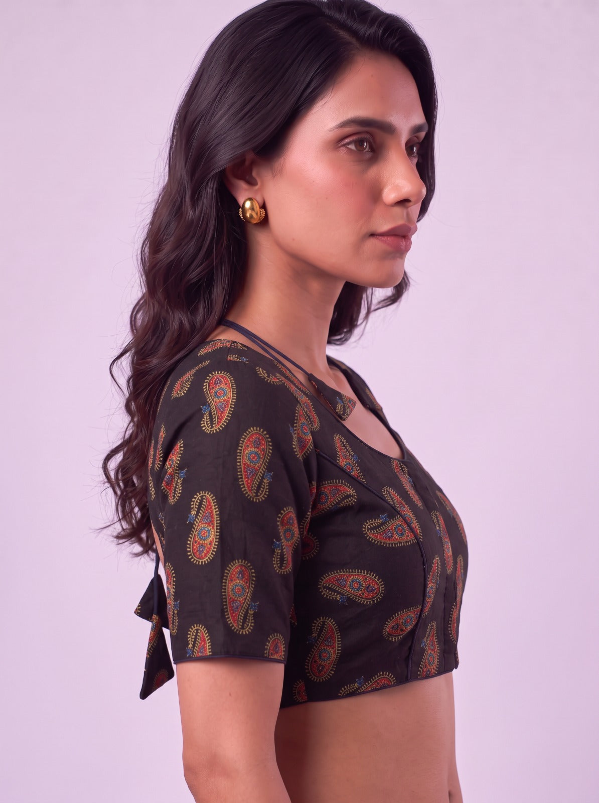 Black Buta Mango Print Cotton Readymade Blouse
