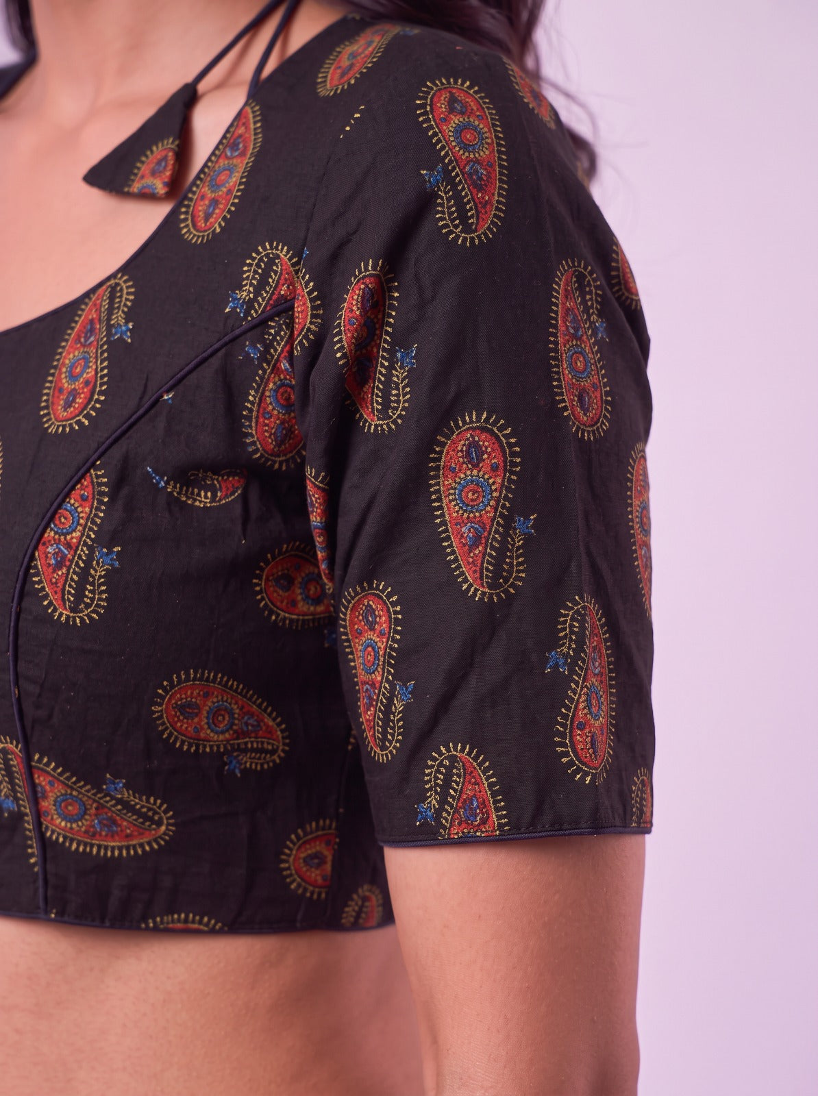 Black Buta Mango Print Cotton Readymade Blouse