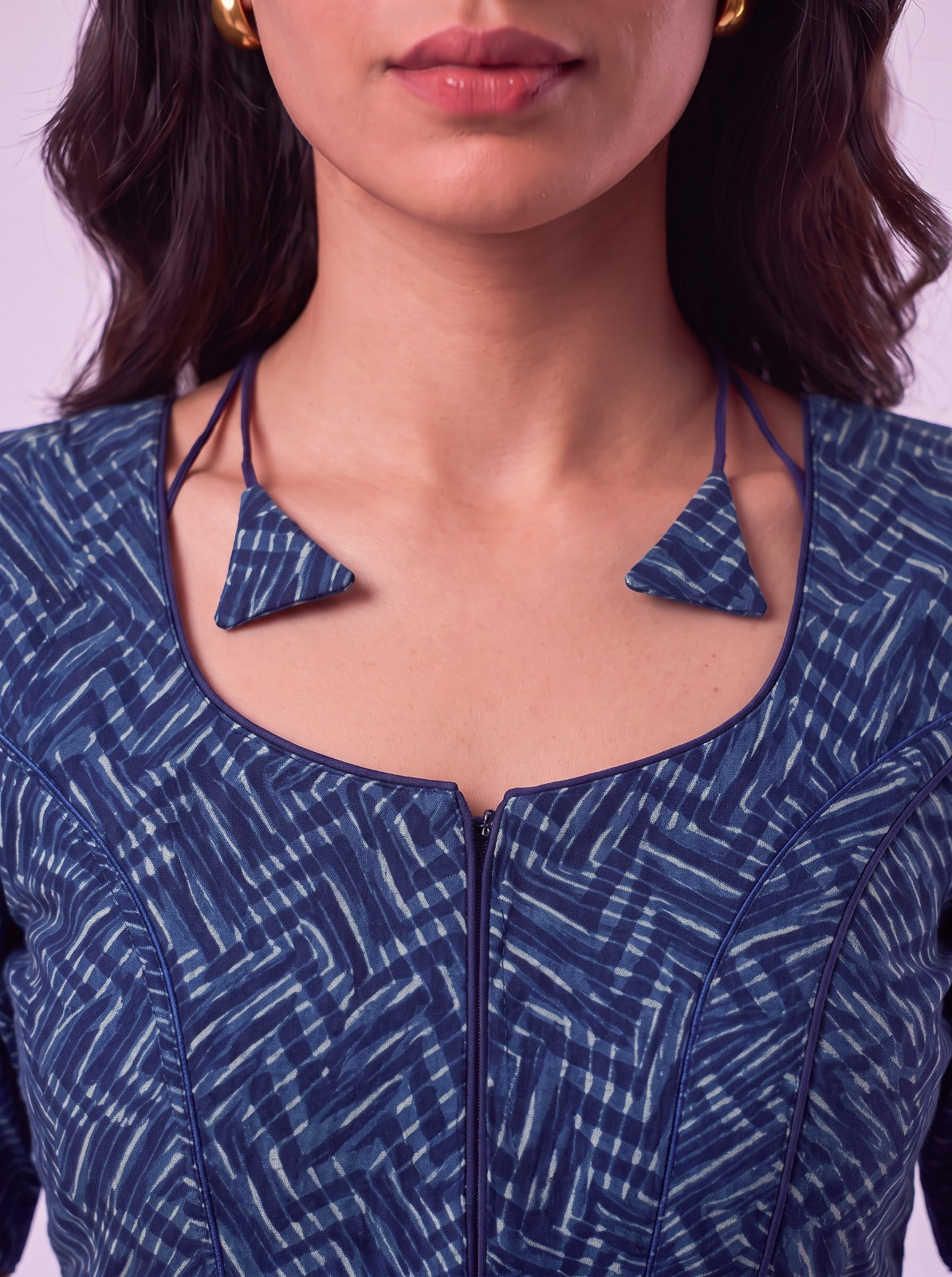 Varnam Indigo Zig-zag Design Readymade Cotton Blouse.