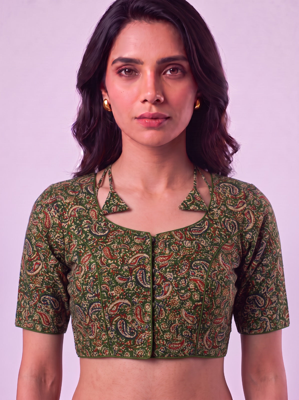 Green Mango Motifs Readymade Cotton Blouse