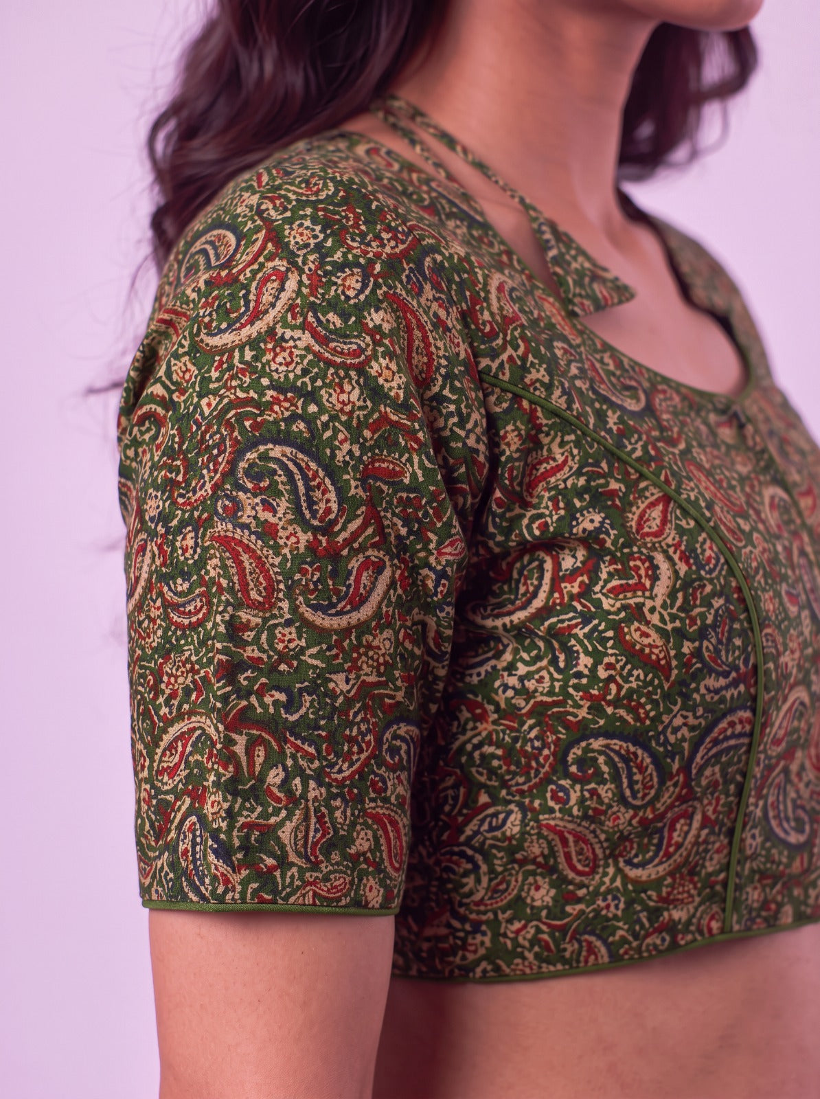 Green Mango Motifs Readymade Cotton Blouse