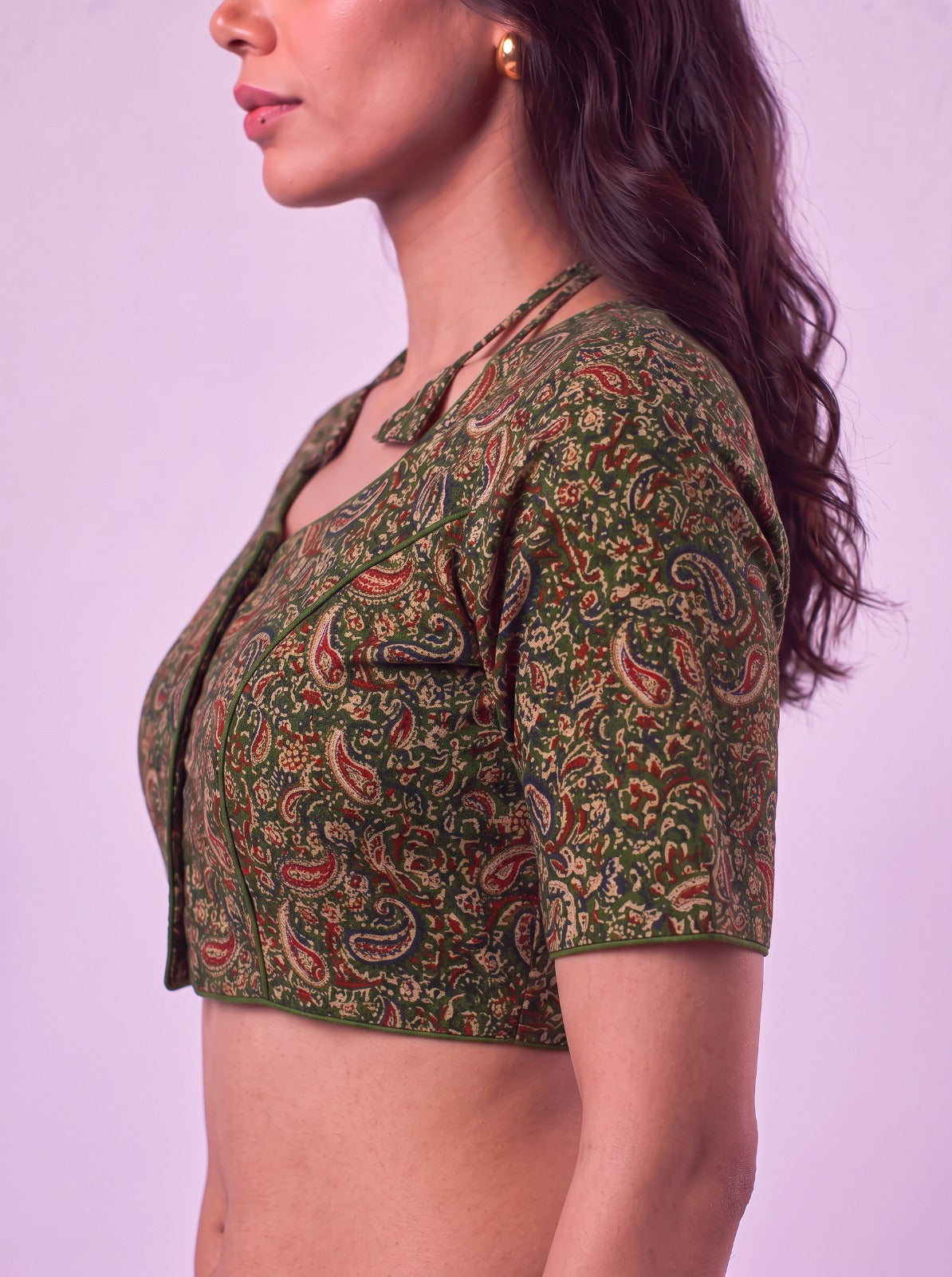 Green Mango Motifs Readymade Cotton Blouse