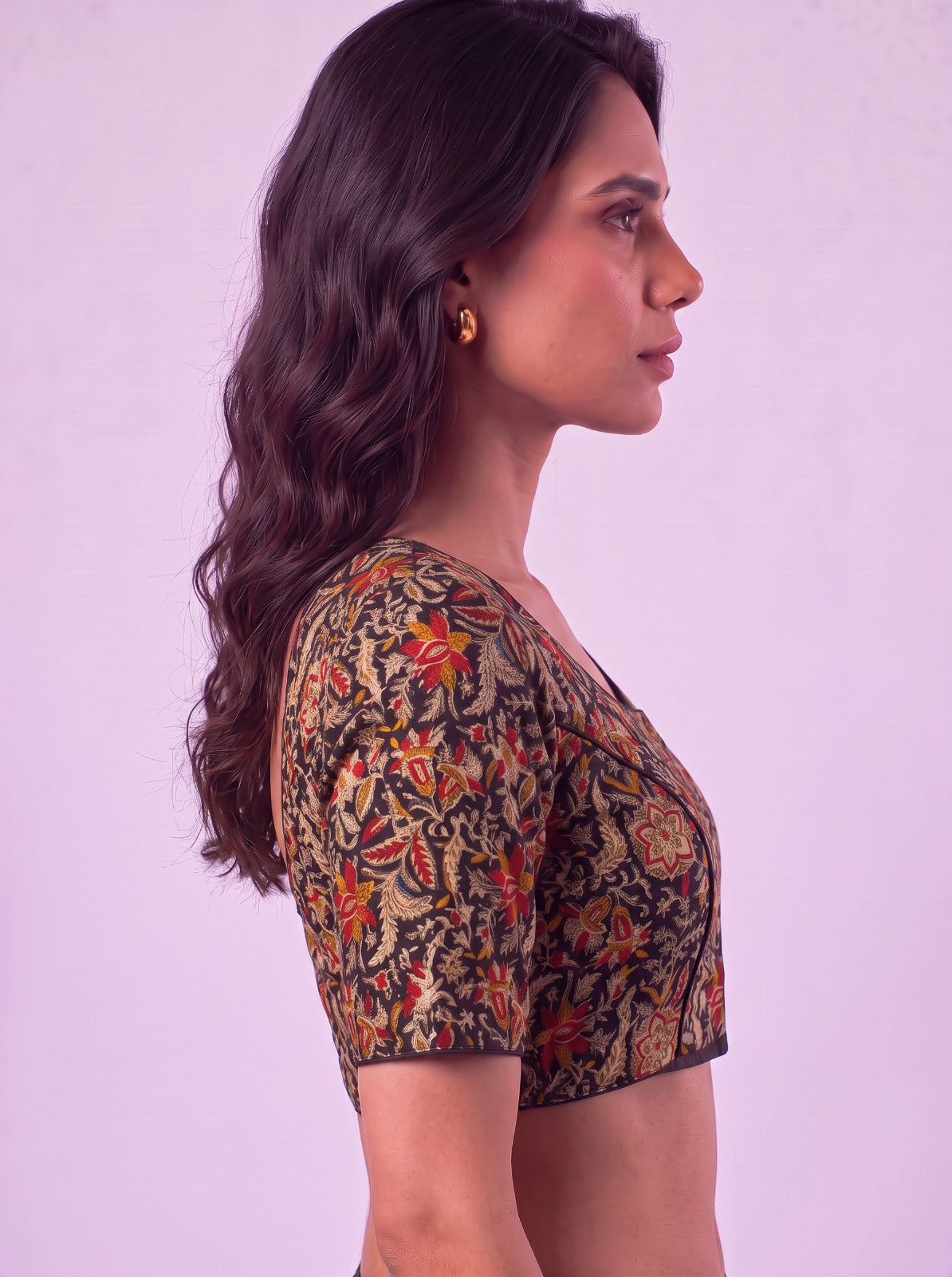 Kalamkari Black Floral Readymade Cotton Blouse