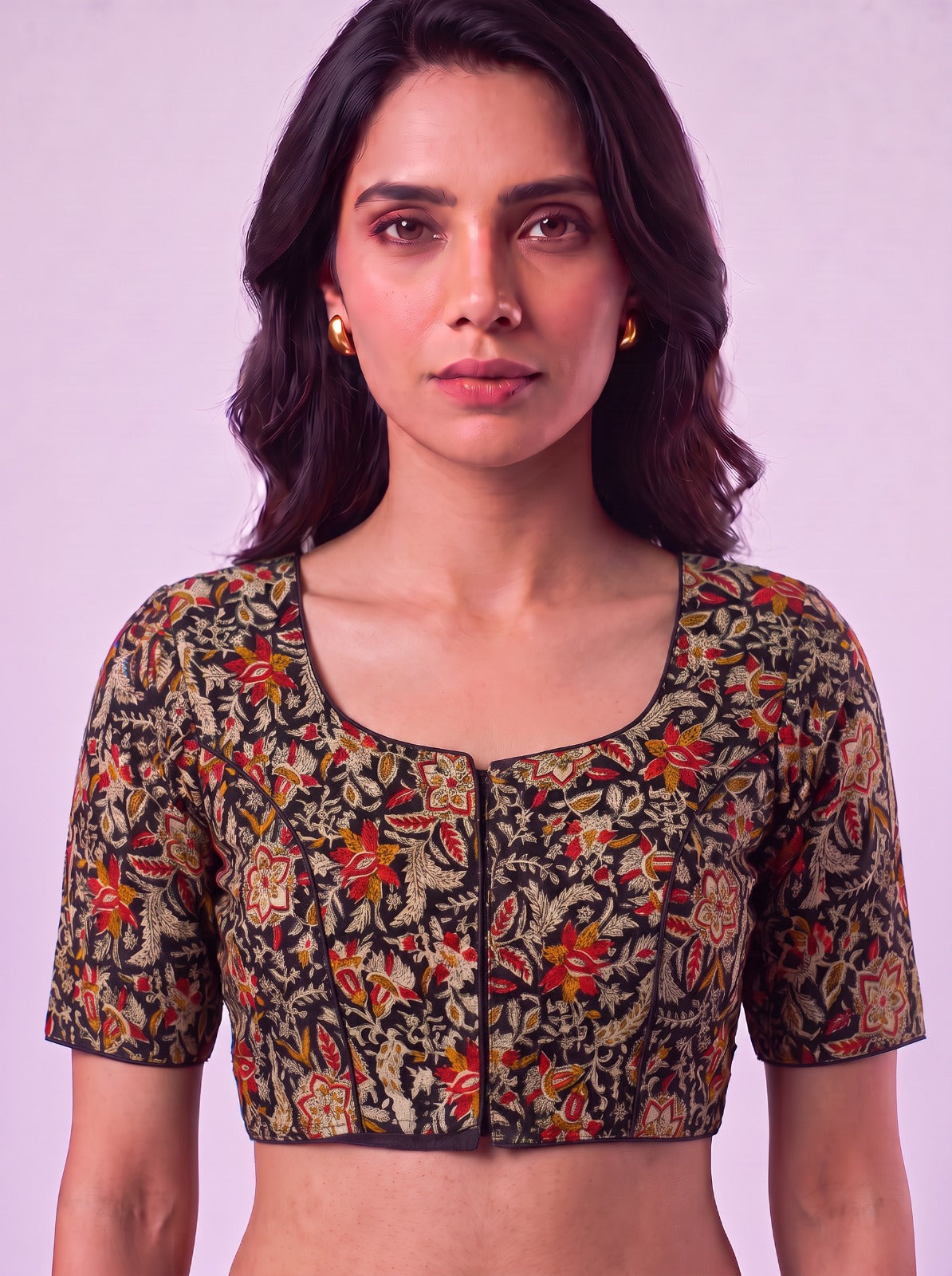 Kalamkari Black Floral Readymade Cotton Blouse