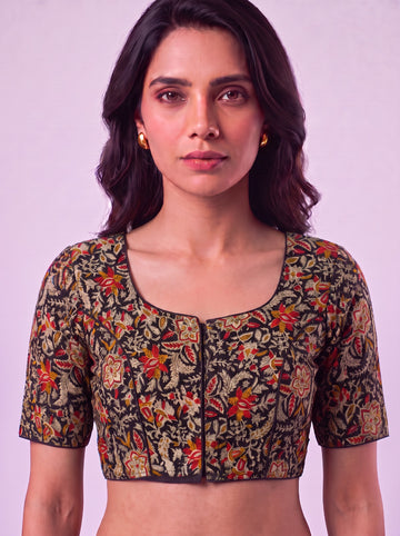 Kalamkari Black Floral Readymade Cotton Blouse